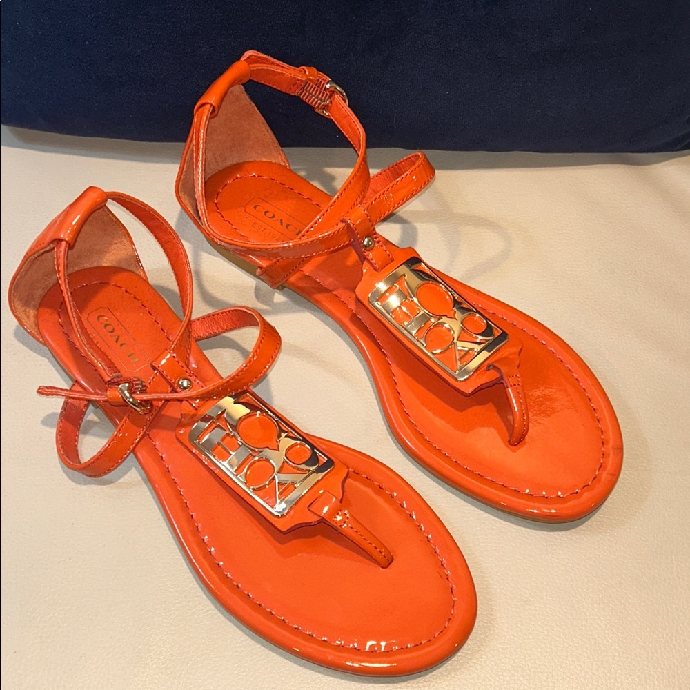 Coach Women's Orange  Patent Sandals, Size 6